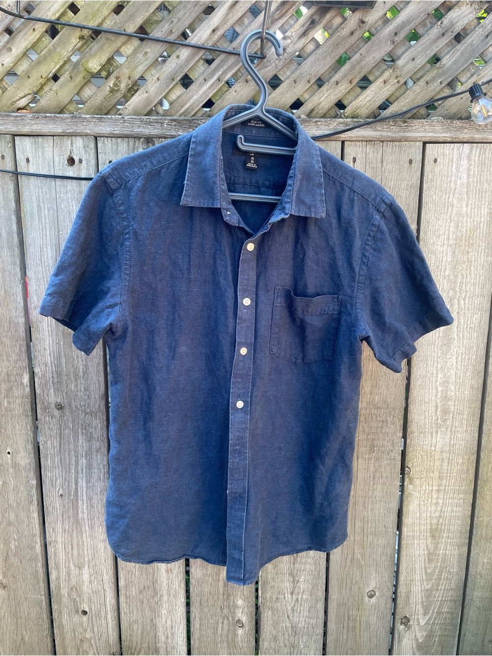Banana Republic Navy Short-Sleeve Linen Blend Button-Down